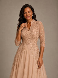 Embellished Appliques Mother of the Bride Dress with 3/4 Sleeves