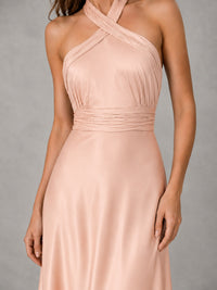 Sage Green Satin A-Line Bridesmaid Dress with Halter Neck