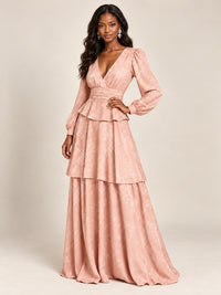 Blush Pink Floral Long Sleeve Maxi Dress