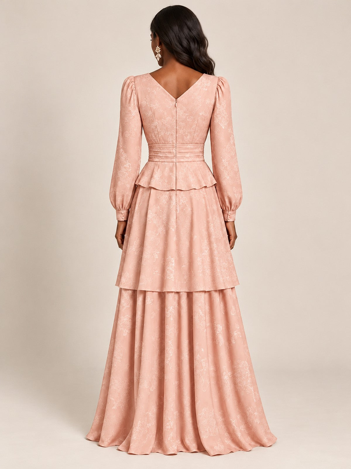 Blush Pink Floral Long Sleeve Maxi Dress