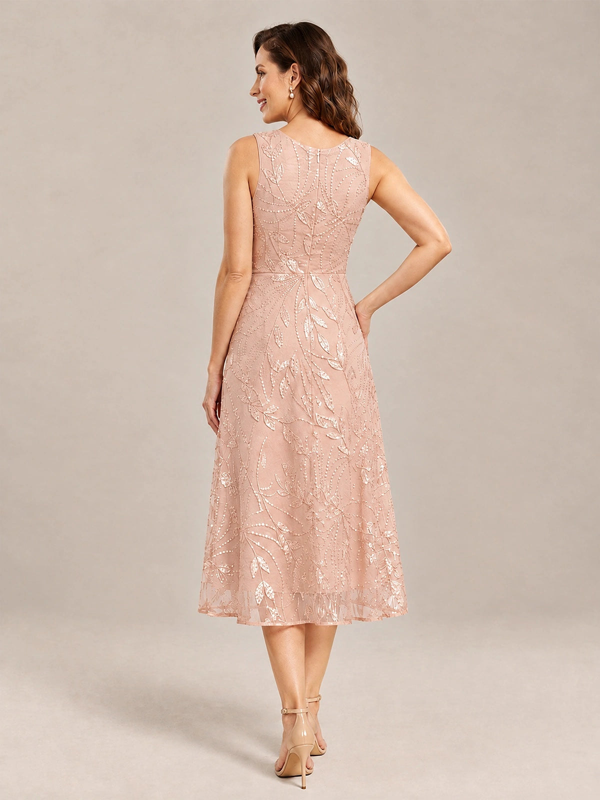 Tea Length Sequin Lace Mother of the Bride Dress with Chiffon Jacket