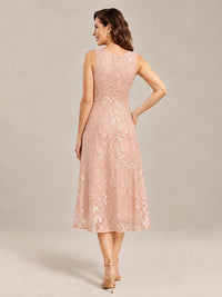 Tea Length Sequin Lace Mother of the Bride Dress with Chiffon Jacket