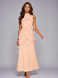 3D Floral Applique High Neck Prom Maxi Dress