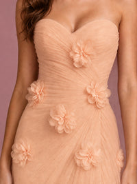 Blush Pink Strapless Sweetheart 3D Floral Tulle Mermaid Prom Dress