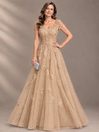 Lace Appliques A-line Mother of The Bride Dresses with Short Sleeves