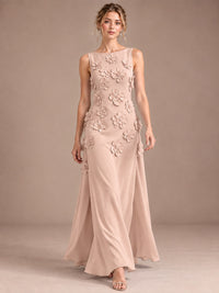 3D Floral Applique Sleeveless Formal Maxi Dress