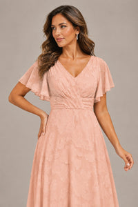 Jovellee Floral Chiffon A-Line Mother of the Bride Dress with Flutter Sleeves