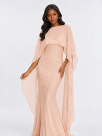 Satin Cape Prom Dresses Meramid Maxi Dress