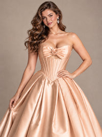 Pink Strapless Corset Satin Prom Derss & Ball Gown with 3D Floral