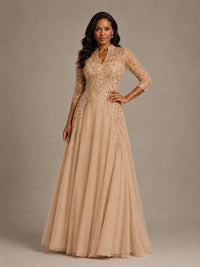 Embellished Appliques Mother of the Bride Dress with 3/4 Sleeves