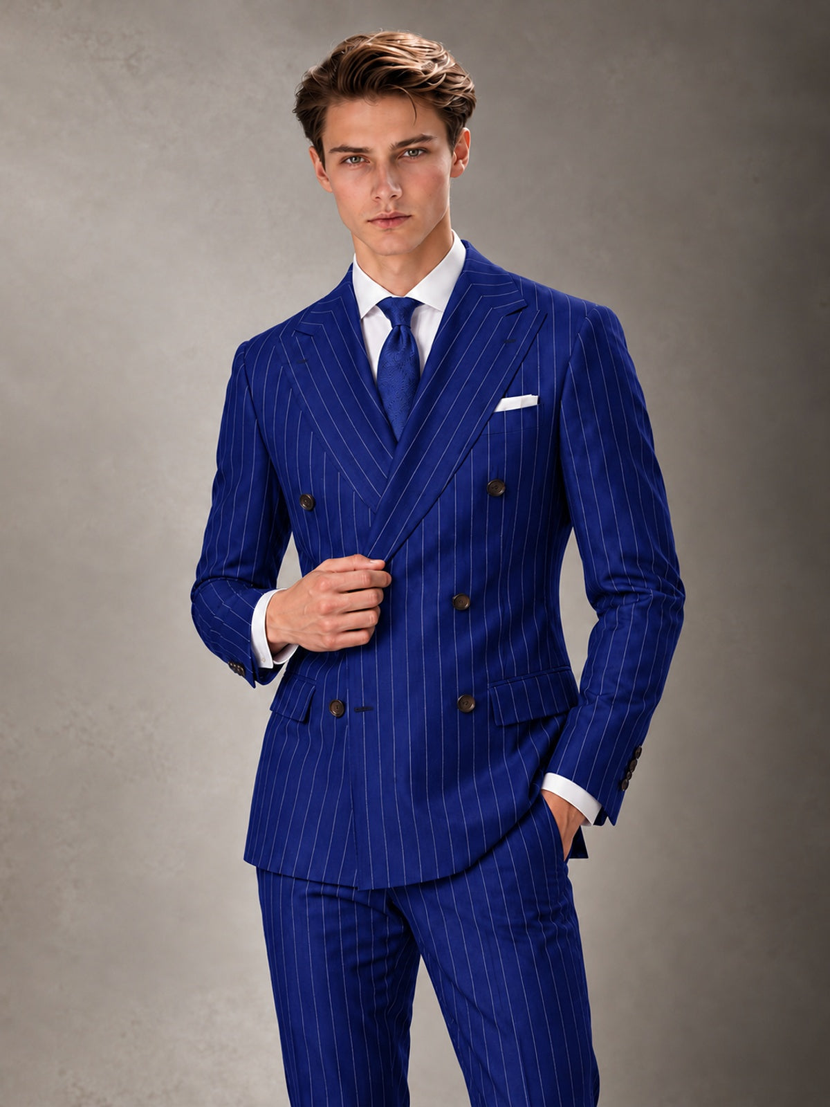 Double Breasted Pinstripe Men's Suit 2 Piece (Jacket & Pants) for Wedding & Formal Prom