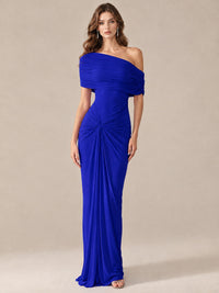 Elegant Draped Off Shoulder Ruched Mermaid Chiffon Formal Evening Gown