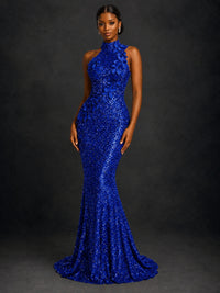 Sparkly Sequin High Neck Mermaid Prom Dress