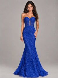 Strapless Corset Mermaid Prom Dress Lace Appliqué Formal Gown