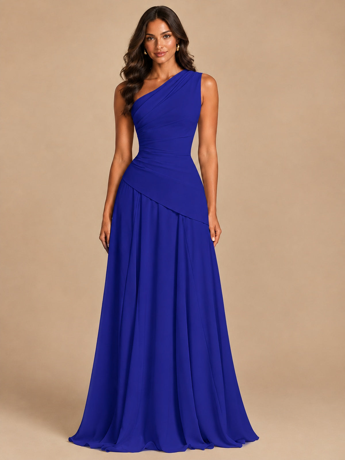One Shoulder Prom Dress A-line Ruched Women Wedding Formal Gowns