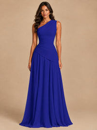 One Shoulder Prom Dress A-line Ruched Women Wedding Formal Gowns