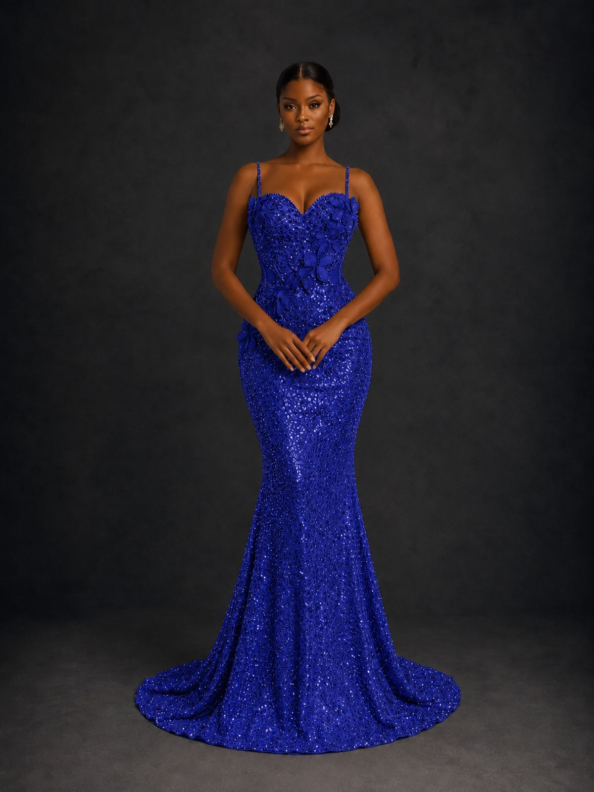 Sequin Mermaid Prom Dress with Floral Applique