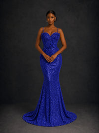 Sequin Mermaid Prom Dress with Floral Applique