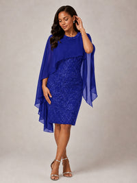 Floral Sheath Mother of the Bride Dress with Cape Overlay