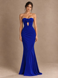 Emerald Green Strapless Mermaid Prom Dress with 3D Rose & Keyhole Cutout