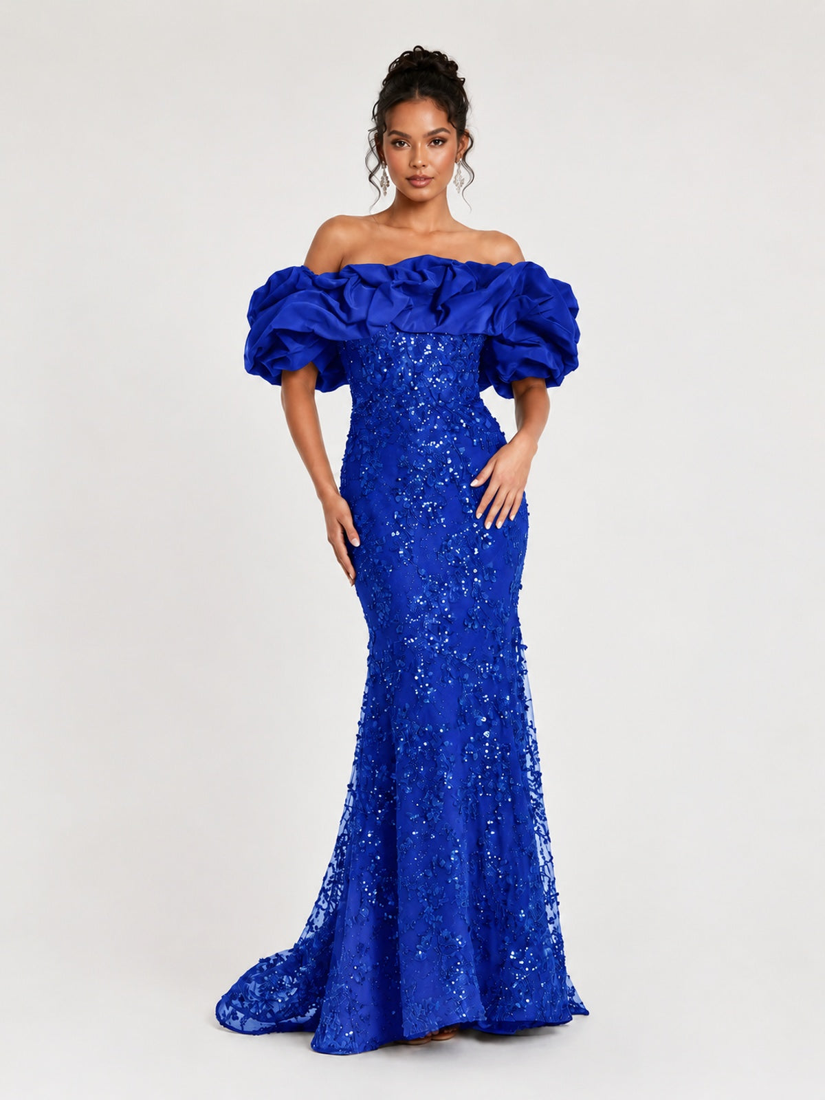 Sequin Off-Shoulder Ruffle Mermaid Prom Dress