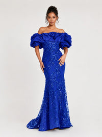 Sequin Off-Shoulder Ruffle Mermaid Prom Dress