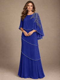 Elegant Chiffon Cape Sleeve Beaded Mother of the Bride Dress