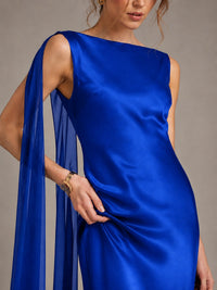 Burgundy Satin Mermaid Cape Maxi Dress