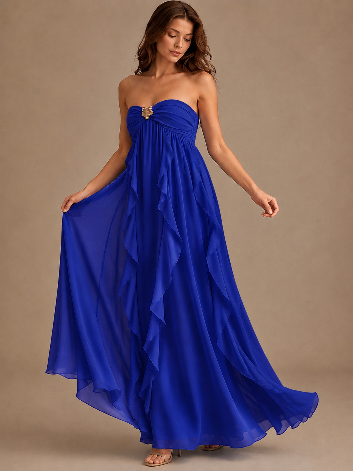 Srapless Sweetheart Chiffon Prom Dress Ruffle Formal Evening Gown