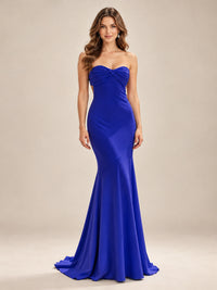Light Blue Strapless Sweetheart Mermaid Prom Dress with Pleated Bodice