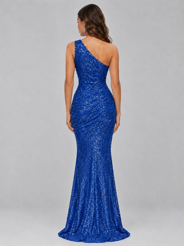 Sequin Mermaid One Shoulder Prom Dress Long formal Gown