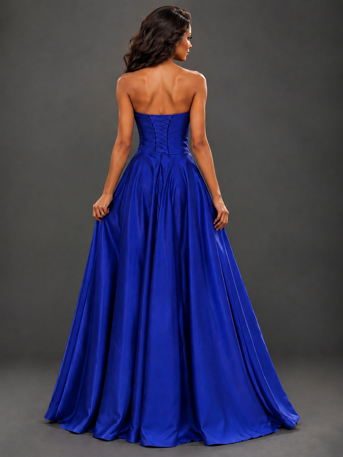 Draped Satin Prom Dress Strapless A-line Formal Dress Floor Length