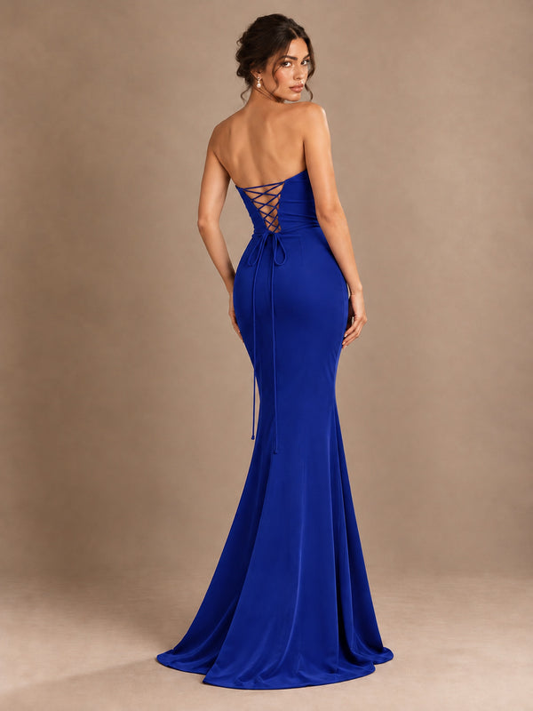 Emerald Green Strapless Mermaid Prom Dress with 3D Rose & Keyhole Cutout