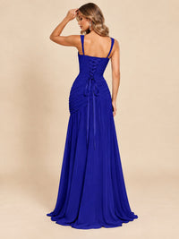 Wrap Pleated Prom Dress Scoop Neck with Slit Women Wedding Formal Dress