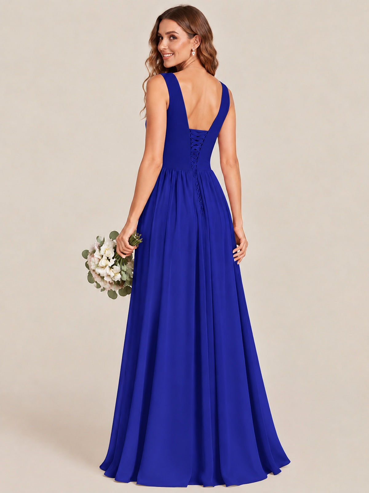 A-line Sleeveless Rucehd Chiffon Bridesmaid Dress with High Slit