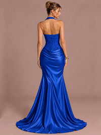 Sparkling Halter Corset Satin Mermaid Prom Dress