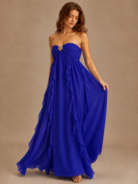 Srapless Sweetheart Chiffon Prom Dress Ruffle Formal Evening Gown