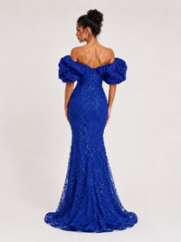 Sequin Off-Shoulder Ruffle Mermaid Prom Dress