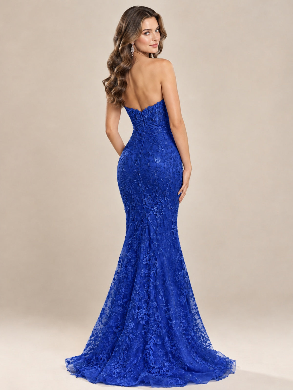 Strapless Corset Mermaid Prom Dress with Floral Lace Appliqué