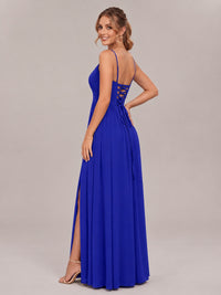 V-Neck Pleated Chiffon Long Bridesmaid Dress with Slit