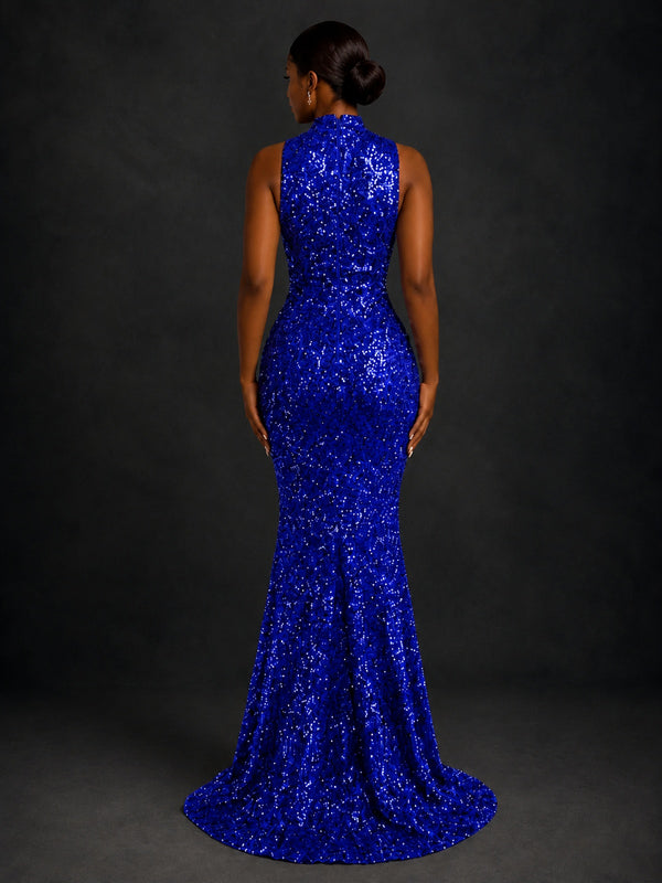 Sparkly Sequin High Neck Mermaid Prom Dress