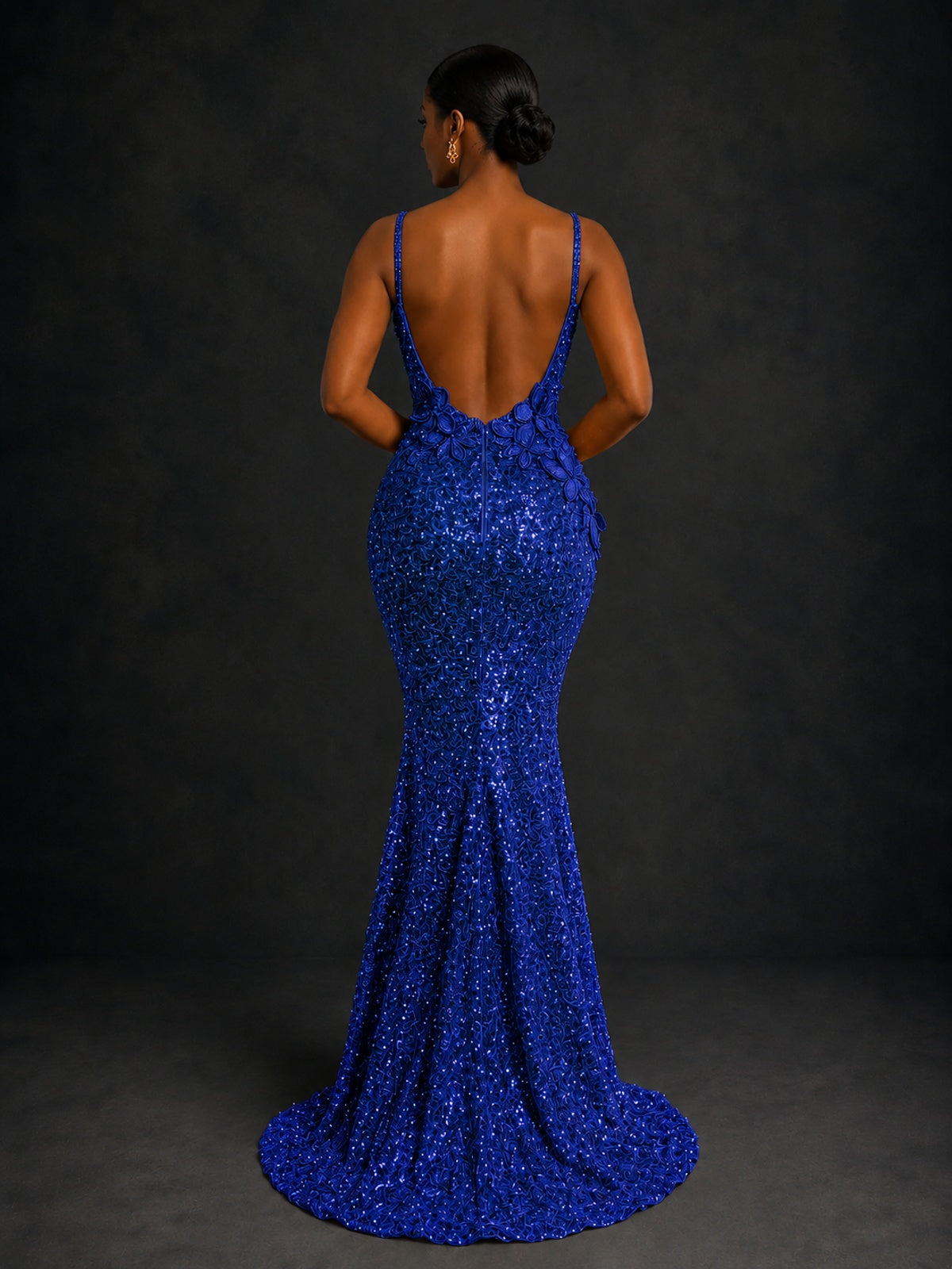 Sequin Mermaid Prom Dress with Floral Applique