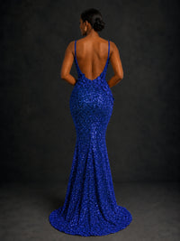 Sequin Mermaid Prom Dress with Floral Applique