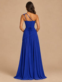 One Shoulder Prom Dress A-line Ruched Women Wedding Formal Gowns