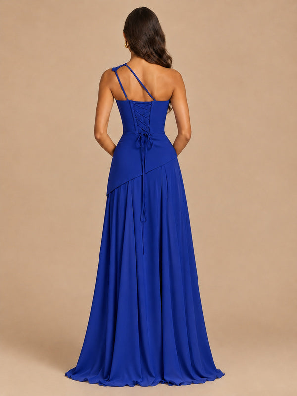 One Shoulder Prom Dress A-line Ruched Women Wedding Formal Gowns