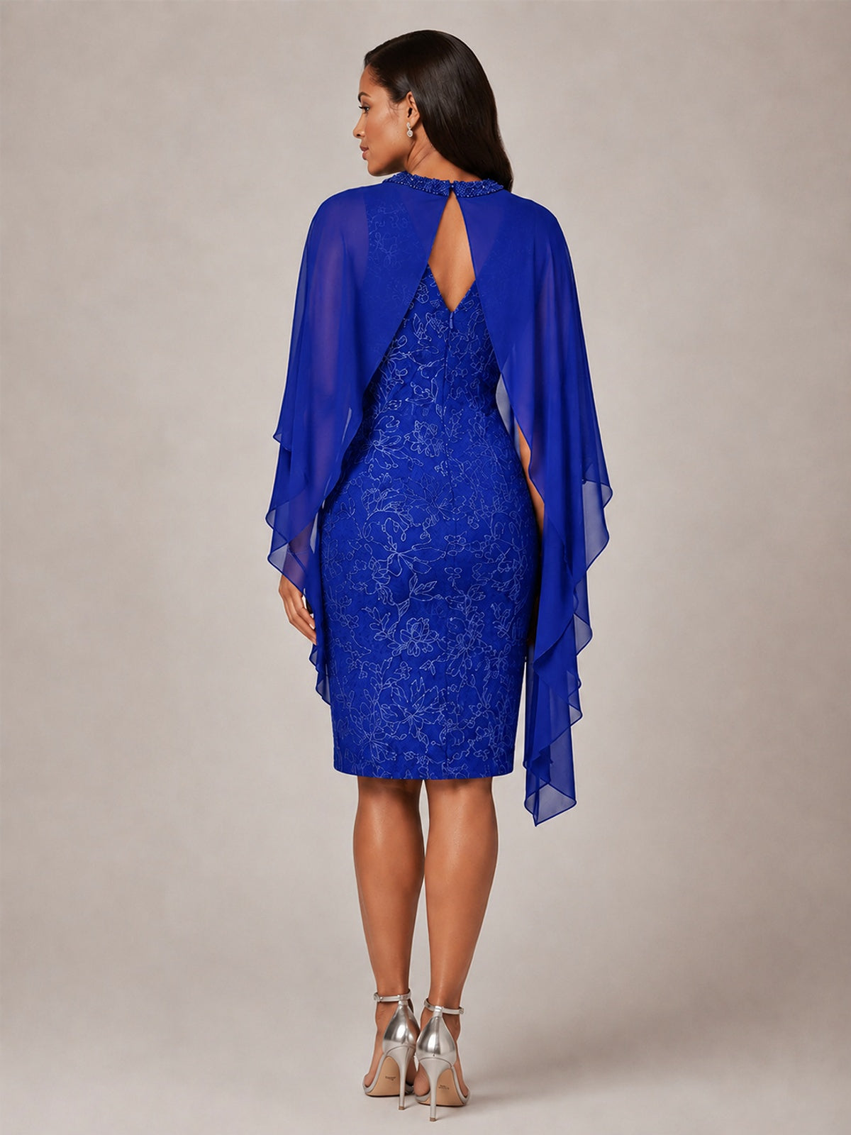 Floral Sheath Mother of the Bride Dress with Cape Overlay