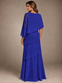 Elegant Chiffon Cape Sleeve Beaded Mother of the Bride Dress