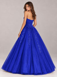 Strapless Sweetheart Tulle Ball Gown Prom Dress with Lace Appliques