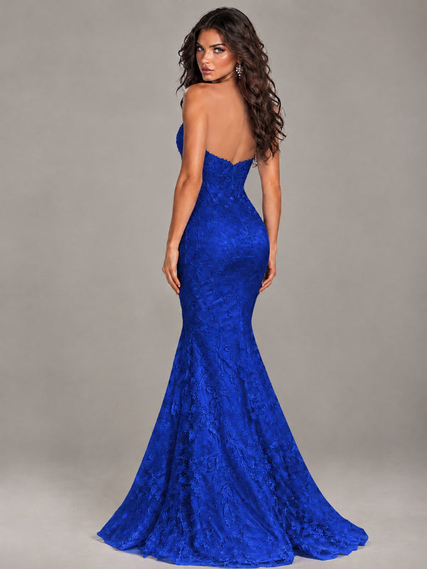 Strapless Corset Mermaid Prom Dress Lace Appliqué Formal Gown