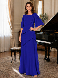 Asymmetric Draped Chiffon Mother of the Bride Dress with Flutter Sleeves